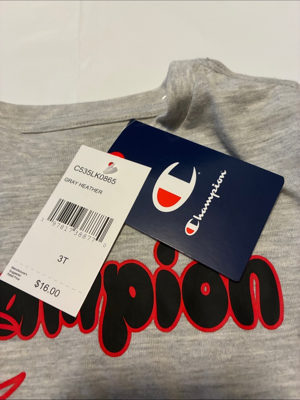 Champion Heather Gray Long Sleeve Tee with Black & Red Logo - Picture 5 of 5